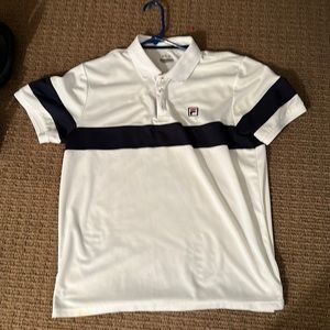 Fila tennis polo, men’s large, white with navy stripe